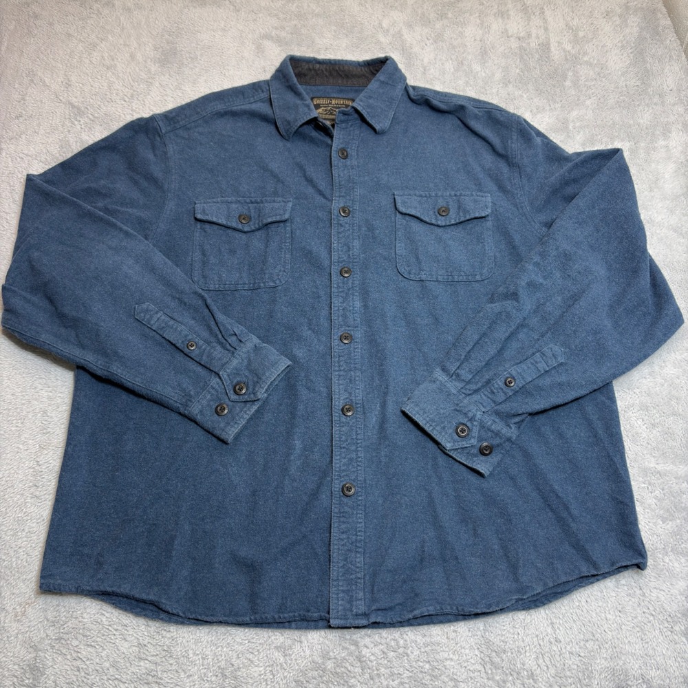 Grizzly Mountain Flannel Shirt Mens XXL Blue Cotton Long Sleeve Button Up Pocket